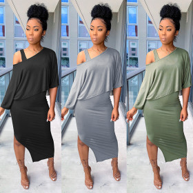 Sleeveless Split Dress Cover Up Top Plain Color Leisure Skirt Sets KF142
