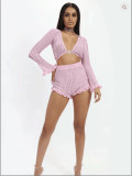 Long Sleeve Top Ruffle Shorts Sexy Perspective Sets BN9166