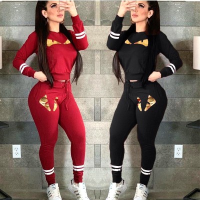 Casual Outdoor Sets Long Sleeves T Shirt Elastic Waist Pants MDF5101