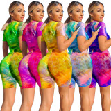 Casual Coloring Lips Printed Round Neck T-Shirt With Shorts Two Piece Suit (Including Mask) JLX2073