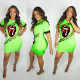 Fashion Women Green Slim Printing Mini Dress H1133