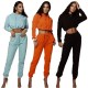Gym Ladies Pure Color Suits Crop Hoodie Elastic Waist Pants SMD7025
