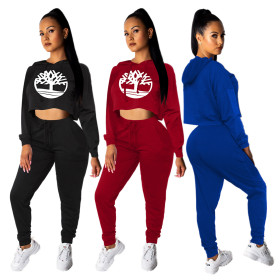 Sexy Women's Navel Print Long Sleeve Sweatshirt Set SH7153