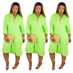 Hot Sell Irregular Women Button Down Solid Dress SMD7004