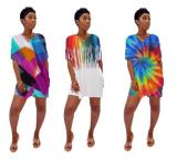 Sexy Women's Digital Print Tie-Dye Stripe Two-Piece Set CQ013