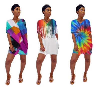 Sexy Women's Digital Print Tie-Dye Stripe Two-Piece Set CQ013