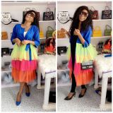 Colorful Sweet Mesh Multi-Layered Patchwork Tied Coat HM5266