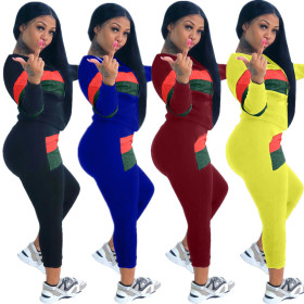 Oversize Fashion Colors Patchwork 2 Pieces Bodycon Tracksuits S6187