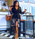Fashion casual sexy plain mesh sequin stitching sexy dress LZ-678