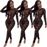 Transparent Black Lace Sexy Club Wear Bodycon Jumpsuits ED8078