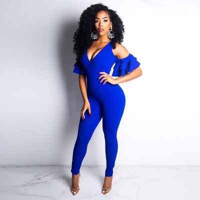 New Design Ruffle Cold-Shoulder Tight Jumpsuit XZ2107
