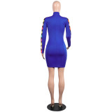 Hot Sale Women Colorful Plaids Patchwork Bodycon Dress K8662