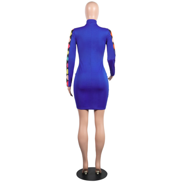 Hot Sale Women Colorful Plaids Patchwork Bodycon Dress K8662