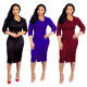 Office Ladies Pure Color 3/4 Sleeves Split Dresses WY6538