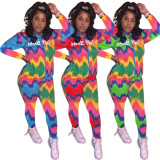 Colorful Fashion Outfits Zipper Letters Hoodie Tight Pants YX9159