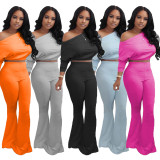 Casual Bat Long Sleeve Top + Flared Pants Two-piece Set LML154