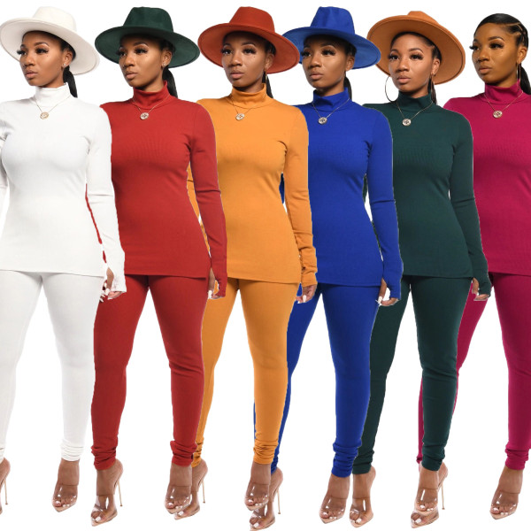 Comfy Bodycon Autumn Winter Plain Color Women Sets CM632