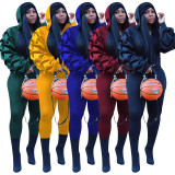 Ruffle Sleeve Hoodie Slinky Pants Winter Solid Color Female Sets W8256
