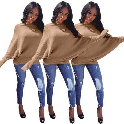 Casual Solid Loose Style Bat Tops YT3088