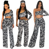 Fashion Single Shoulder Long Sleeve Top Wide Leg Trousers SMD6648