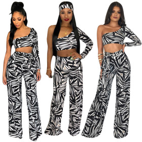 Fashion Single Shoulder Long Sleeve Top Wide Leg Trousers SMD6648