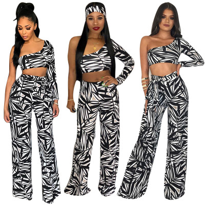 Fashion Single Shoulder Long Sleeve Top Wide Leg Trousers SMD6648