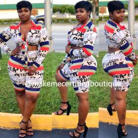 Sexy Printing Suits Bandage Crop Top Midi Shorts S698