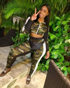 Camouflage Crop Zipper Jackets Skinny Pants R6133