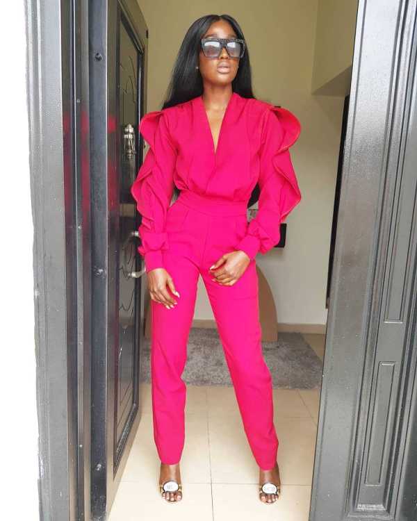 Pink Ruffle Sleeves Deep V Neck Jumpsuits AA5018