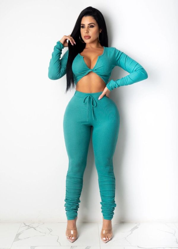 Fashion pit strip solid color two-piece casual wear YSH6188