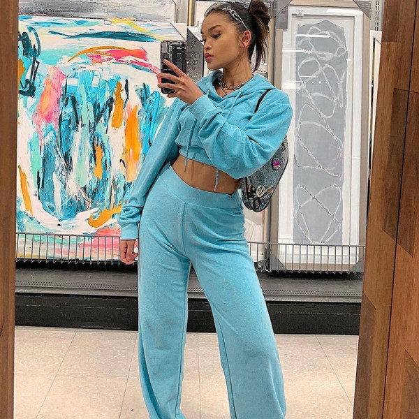 Casual drawstring velvet shirt and pants suit FLY90337
