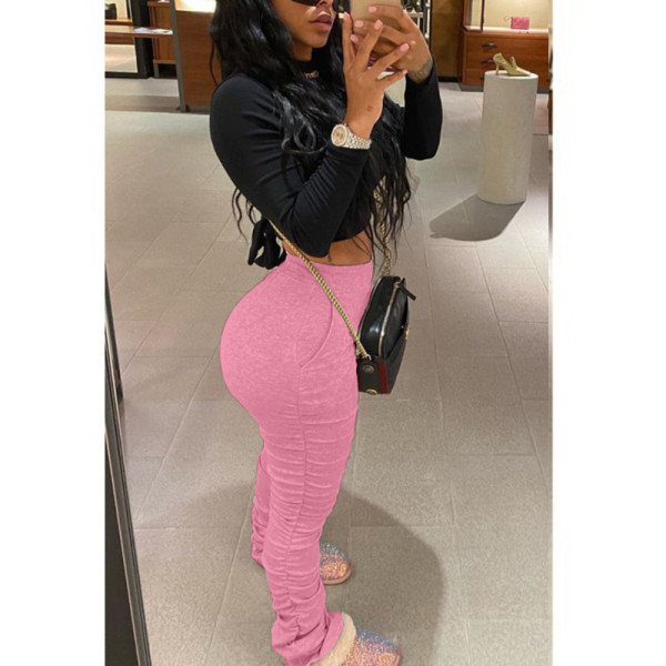Solid temperament casual mid-waist hip elasticated leggings BK19048