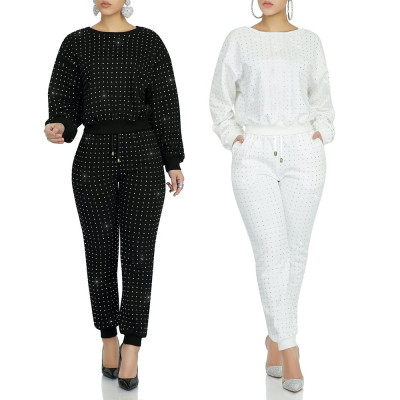 Black/White Trendy Women Rhinestone Shiny Outfits For Daily Wear MD292