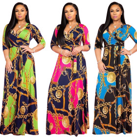 Casual Colorful Print Chiffon Maxi Long Dress TRS913