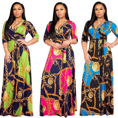 Casual Colorful Print Chiffon Maxi Long Dress TRS913