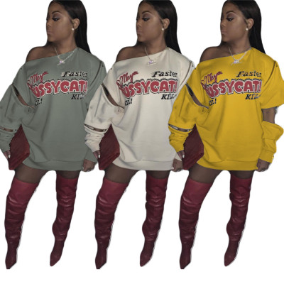 Fashion street print personalized sweater dress with adjustable sleeves AMM8275