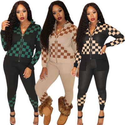Winter Street Style Bodycon Checks Patchwork Casual Outfits E8477