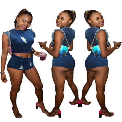 Trendy Women Jeans Outfits Sleeveless Top Bodycon Shorts MR201