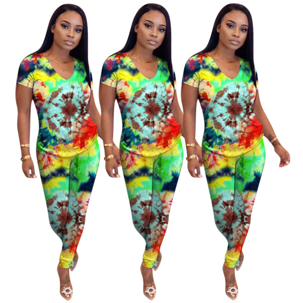 Short sleeve trousers print suit NK112