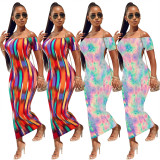 Cheap Bodycon Printing Strapless Ankle Length Dress Q286