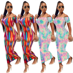 Cheap Bodycon Printing Strapless Ankle Length Dress Q286