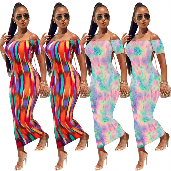 Cheap Bodycon Printing Strapless Ankle Length Dress Q286
