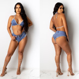 Sexy denim strappy swimsuit underwear two-piece suit F200