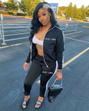Sports Letter Printed Zipper Long Sleeves Cardigan With Trousers Two Piece Set XYI9055