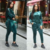 Solid Velvet Beading Sports Outfits L0232