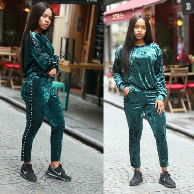 Solid Velvet Beading Sports Outfits L0232