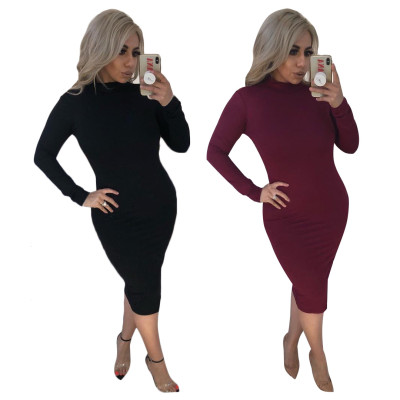 Latest Pure Color Stretchy Backless Midi Dress YZ1668