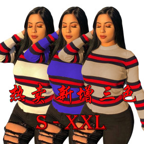 Cheap Bodycon Stripe Patchwork Women Top ML7163