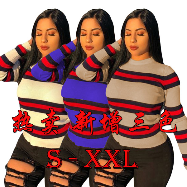 Cheap Bodycon Stripe Patchwork Women Top ML7163