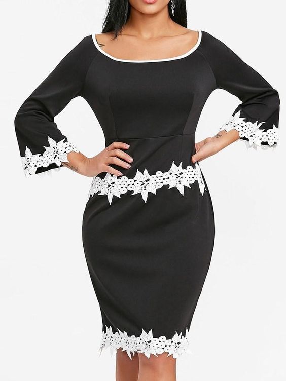 Female Bodycon Oversize 3/4 Sleeves Lace Pencil Dress ZC00717